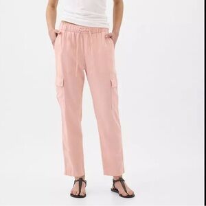 Gap Mid Rise Easy Linen-Blend Cargo Pants Pink Slipper Large ankle length slouch
